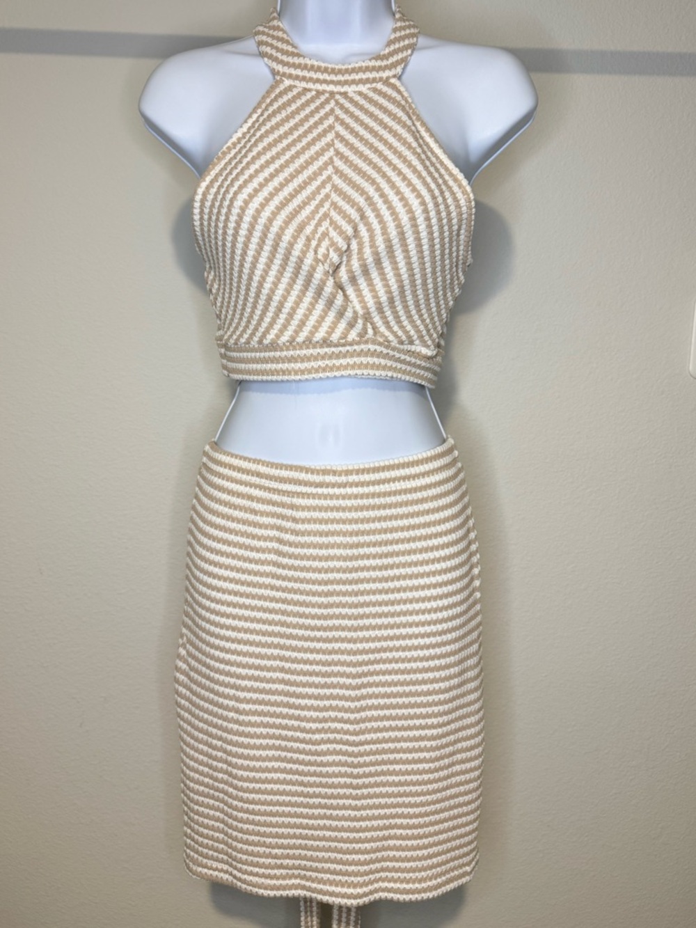 Women’s Cream Striped Knit Halter + Skirt